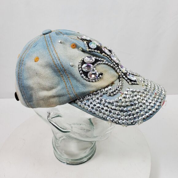 Vintage FLEURDELIS Distressed Bling Hat Cap w/ Rhinestones Beads Sequins One Sz - Picture 4 of 6